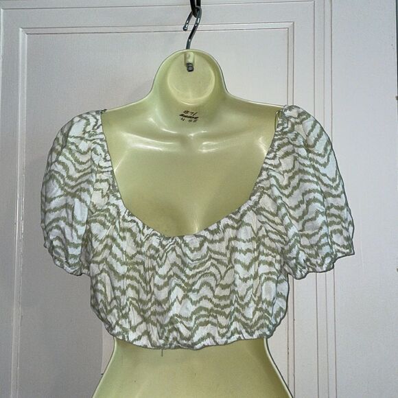 NWT Elodie Boho Peasant white/sage green cotton/linen short sleeve blouse - Picture 5 of 8